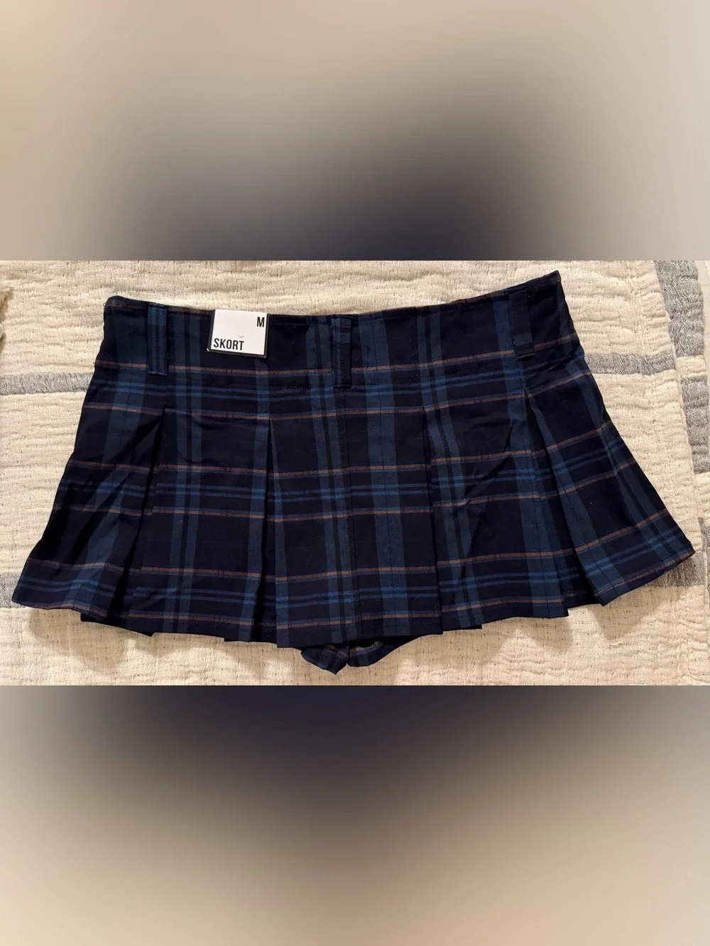 Almost Famous Navy and Blue Plaid Pleated Skort
